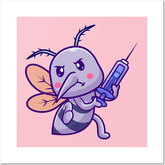 Cute Mosquito Holding Injection Cartoon Wall Art by Catalyst Labs